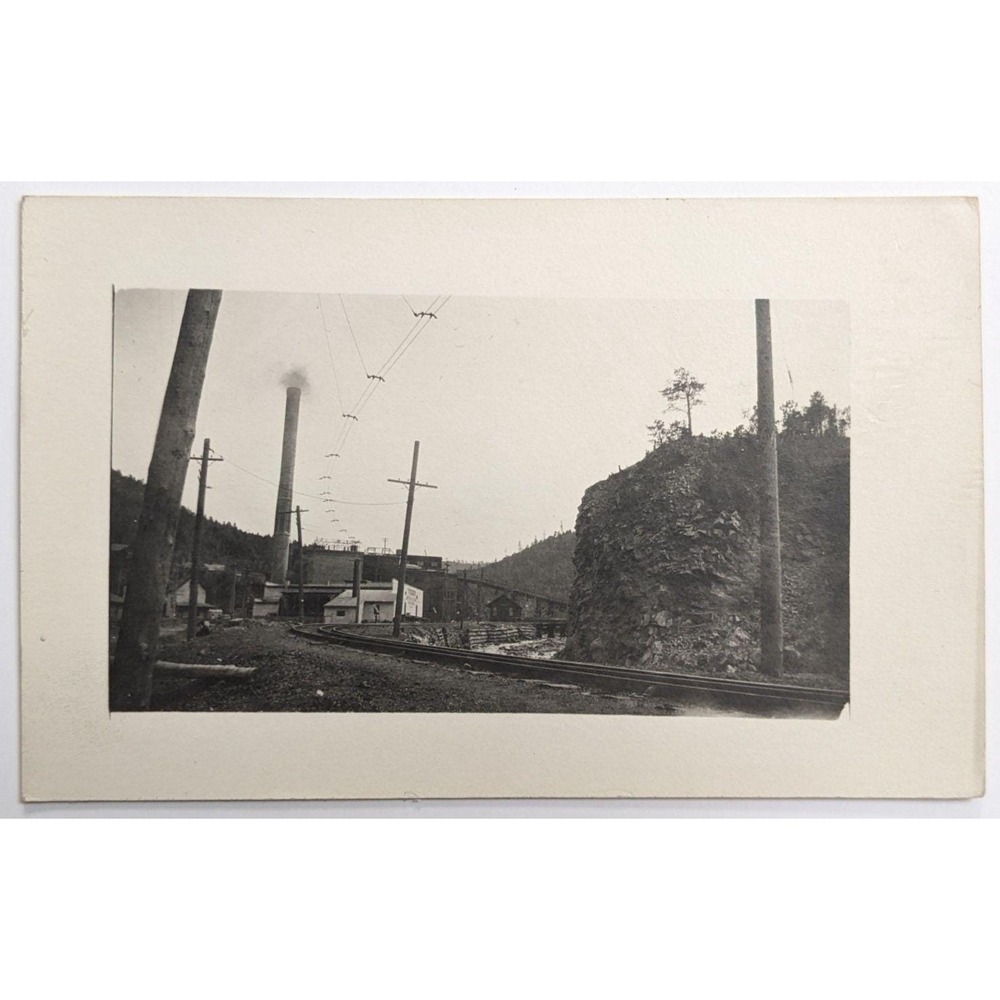 Pluma SD South Dakota Industrial Rail Line Power Plant Smokestacks c1920s RPPC